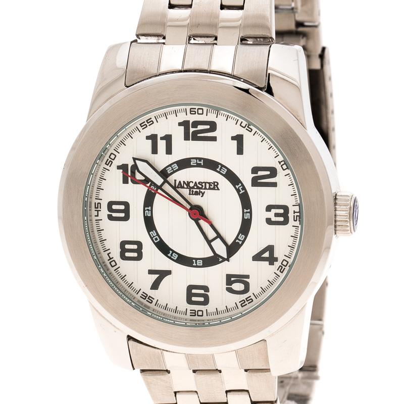 Contemporary Lancaster Silver White Stainless Steel NPU Sportif Men's Wristwatch 44 mm