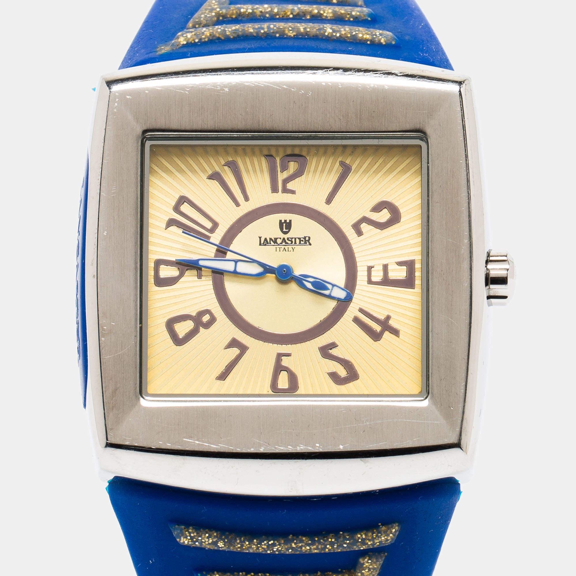 Lancaster Yellow Stainless Steel Silicone NÂ°0334 Men's Wristwatch 46 mm In Fair Condition In Dubai, Al Qouz 2