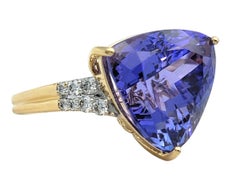 Lance Fischer Trillion Cut Tanzanite and Diamond Ring in 14 Karat Yellow Gold