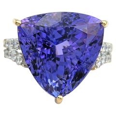 Lance Fischer Trillion Cut Tanzanite and Diamond Ring in 14 Karat Yellow Gold