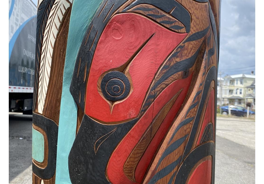 Hand-Carved Lance Joseph (Squamish, Salish B. 1957) Carved & Hand Painted Figural Column For Sale
