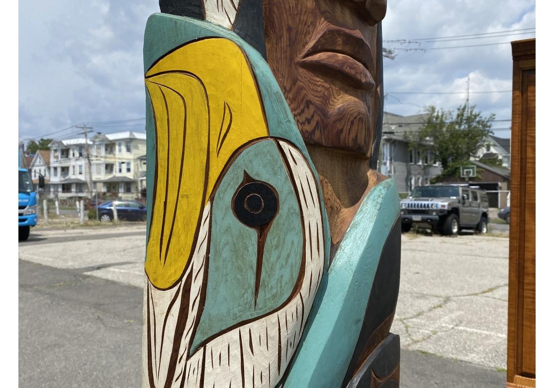 Lance Joseph (Squamish, Salish B. 1957) Carved & Hand Painted Figural Column In Good Condition For Sale In Bridgeport, CT