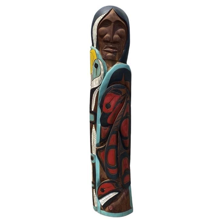 Lance Joseph (Squamish, Salish B. 1957) Carved & Hand Painted Figural Column For Sale