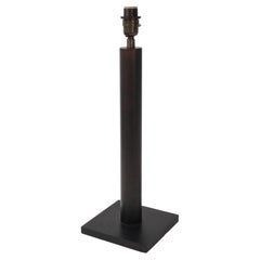 Pair Lance Thompson Bronze Patina Metal Column Lamps, Custom Silk Shade