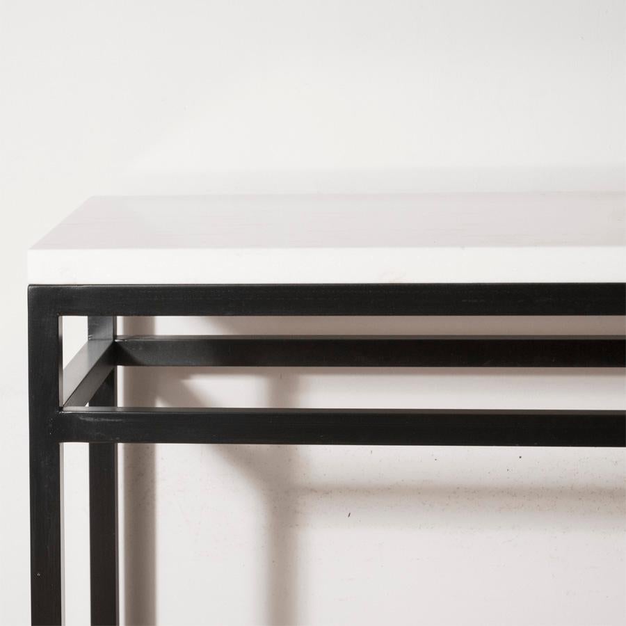Lance Thompson Marble/Stone Top Console with Solid Blackened Steel Base Made to In New Condition In Brooklyn, NY