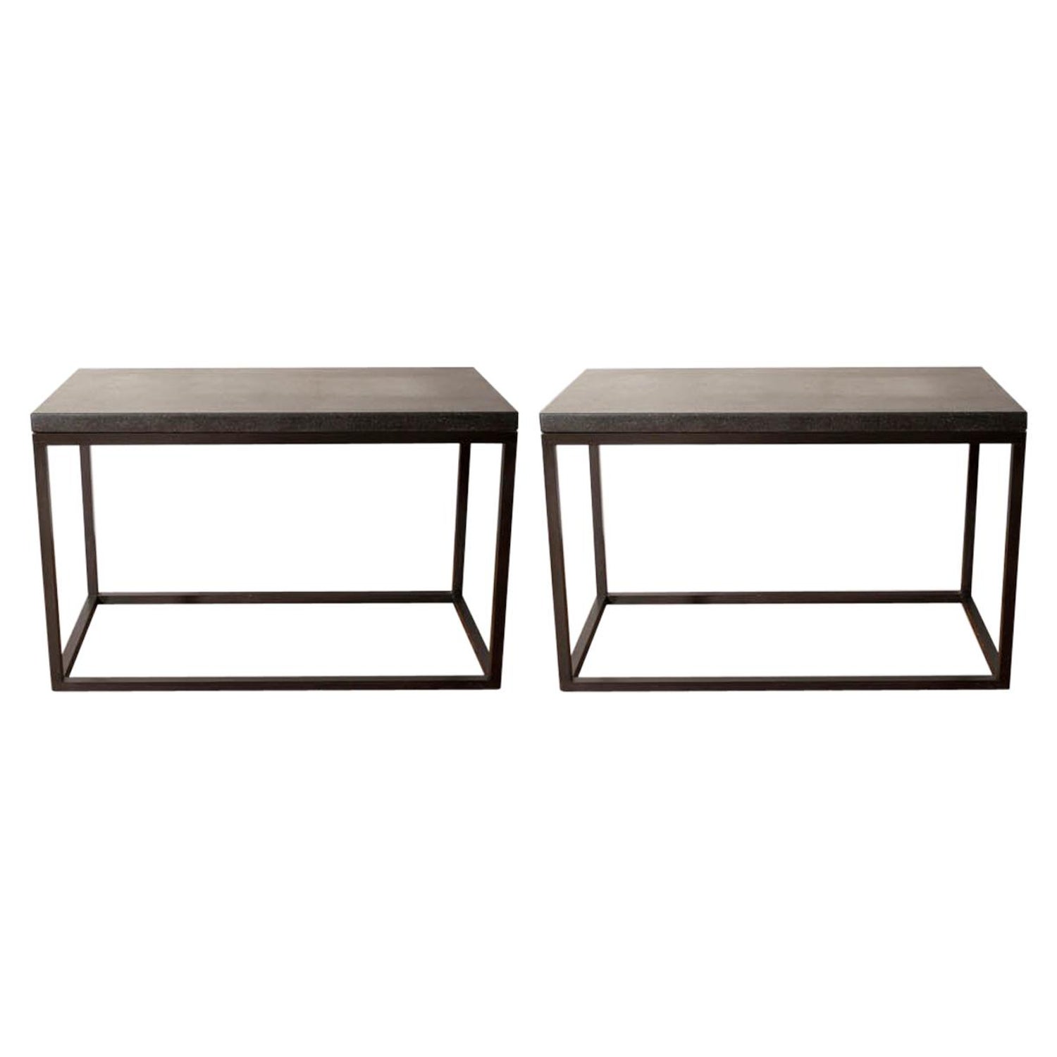 Lance Thompson Pair of Belgian Bluestone Solid Blackened Steel Frame Side  Tables For Sale at 1stDibs