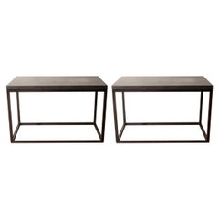 Lance Thompson Pair of Belgian Bluestone Solid Blackened Steel Frame Side Tables