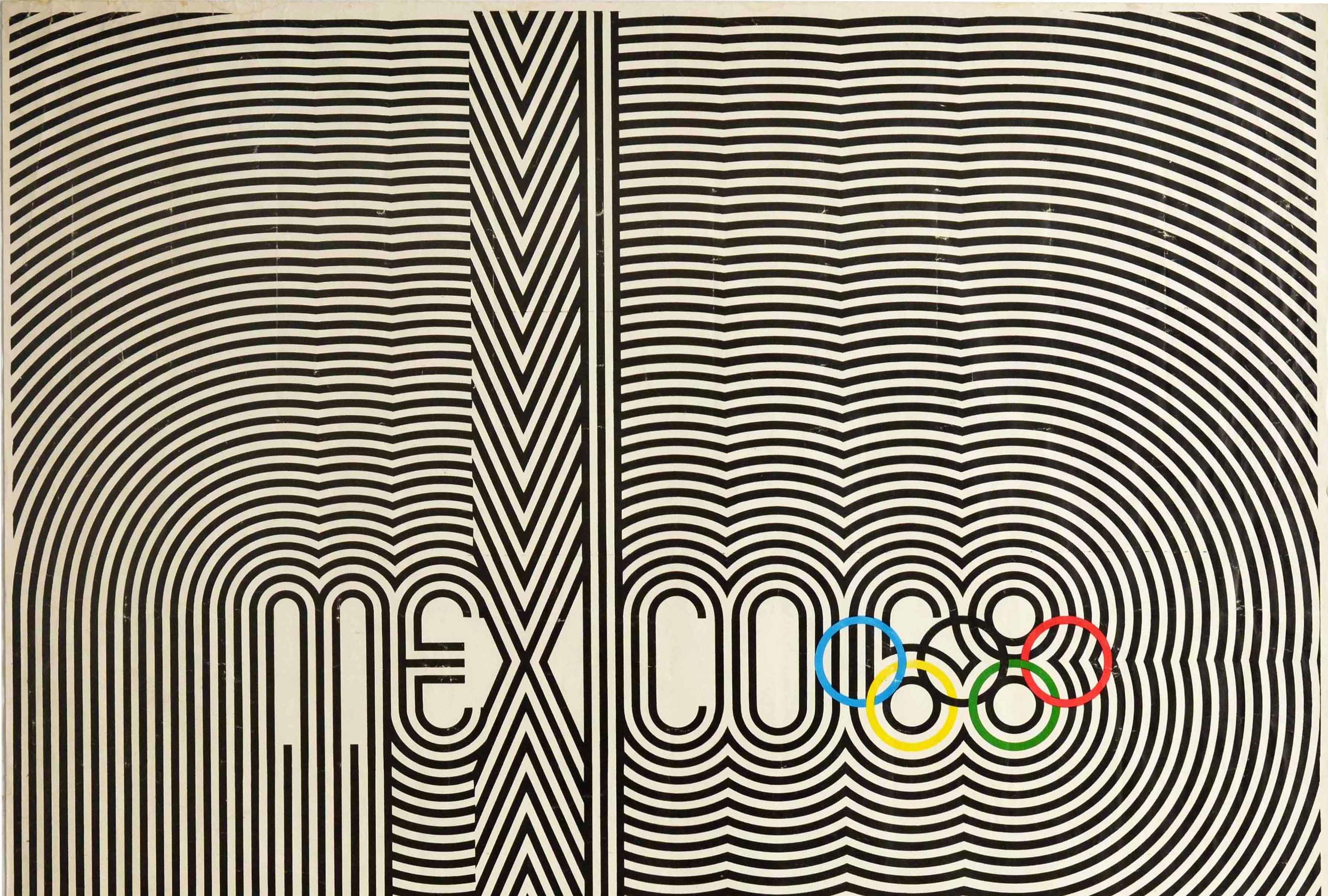 Original Vintage Sport Poster Mexico 68 Olympic Games Graphic Design Lines Logo - Print by Lance Wyman