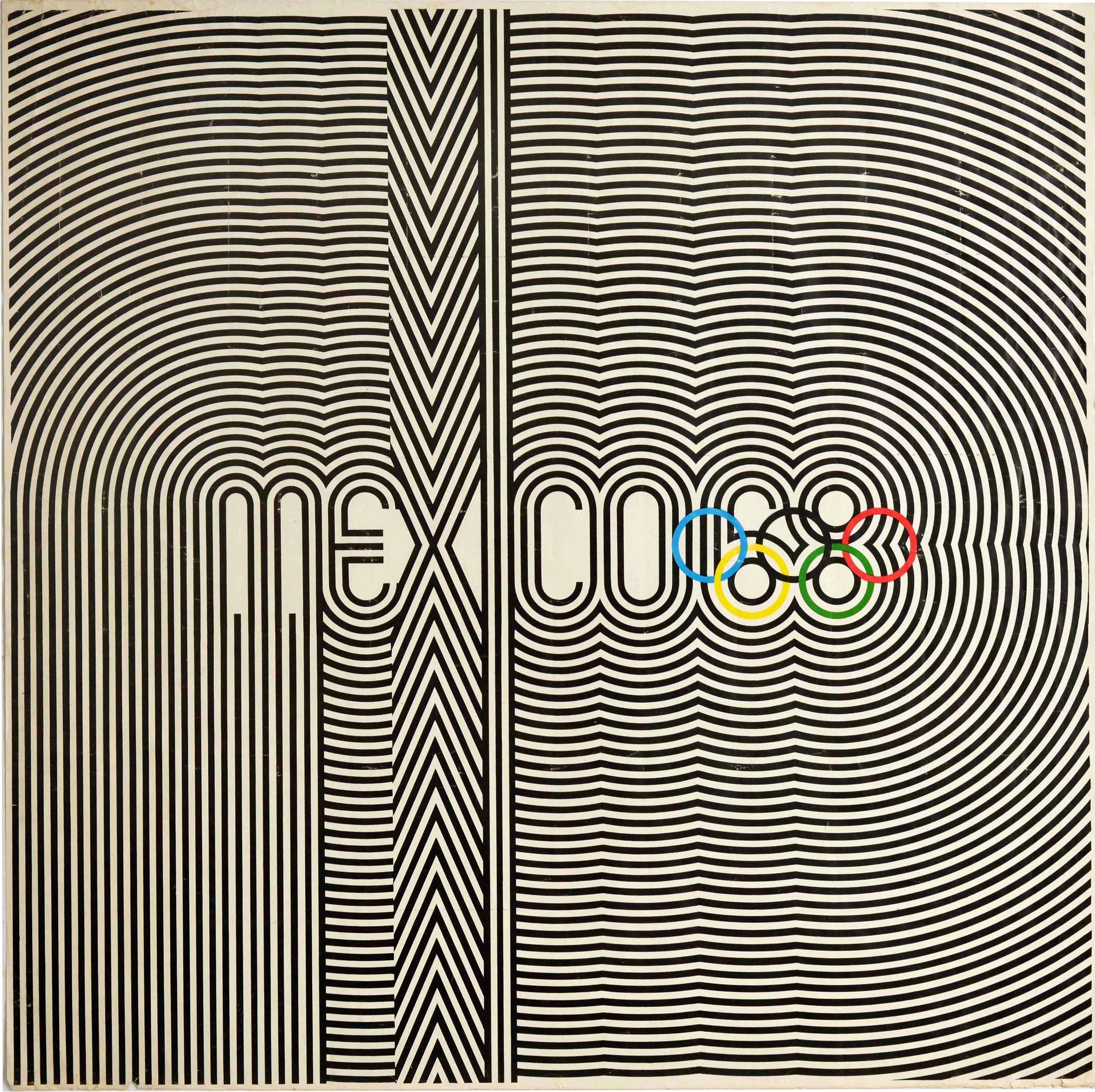 Lance Wyman Print - Original Vintage Sport Poster Mexico 68 Olympic Games Graphic Design Lines Logo