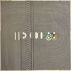 Original Vintage Sport Poster Mexico 68 Olympic Games Graphic Design Lines Logo