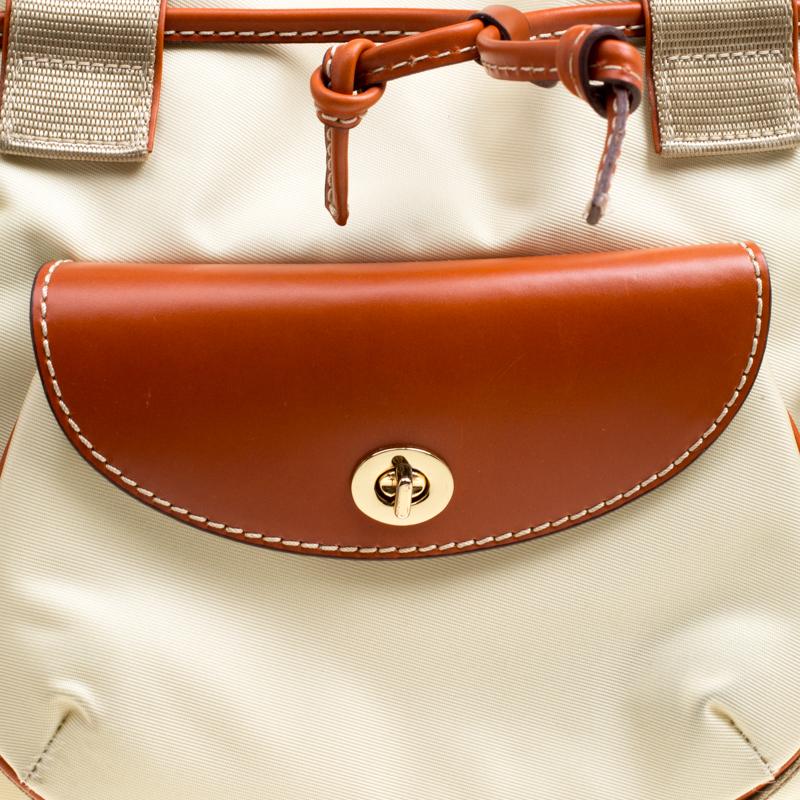 Lancel - Sac à poignée en nylon et cuir beige/marron 2