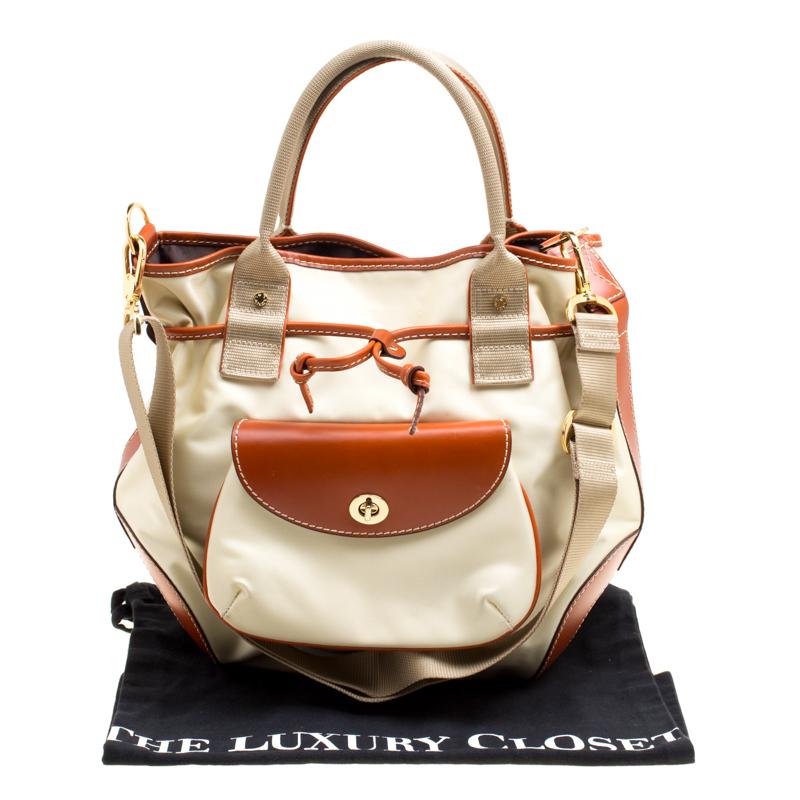 Lancel - Sac à poignée en nylon et cuir beige/marron 3