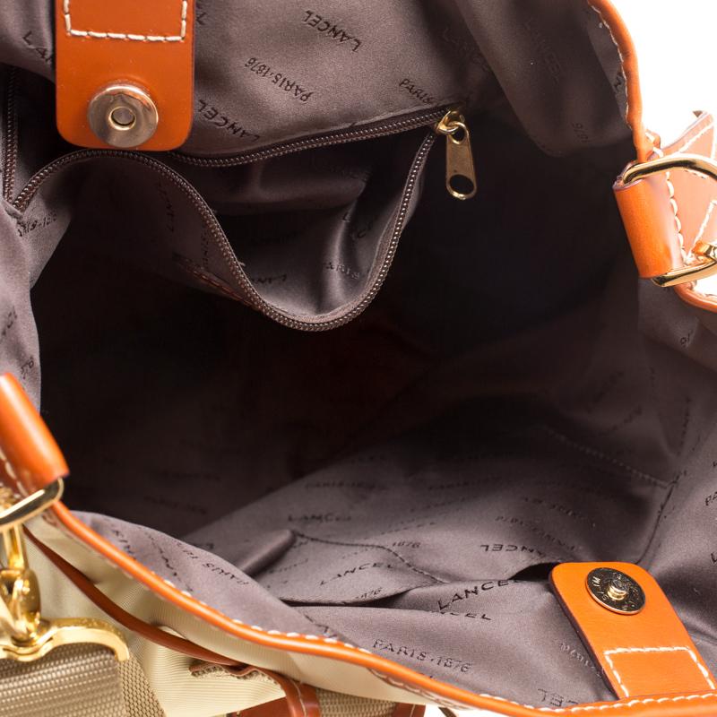 Beige Lancel - Sac à poignée en nylon et cuir beige/marron
