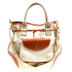 Lancel - Sac à poignée en nylon et cuir beige/marron