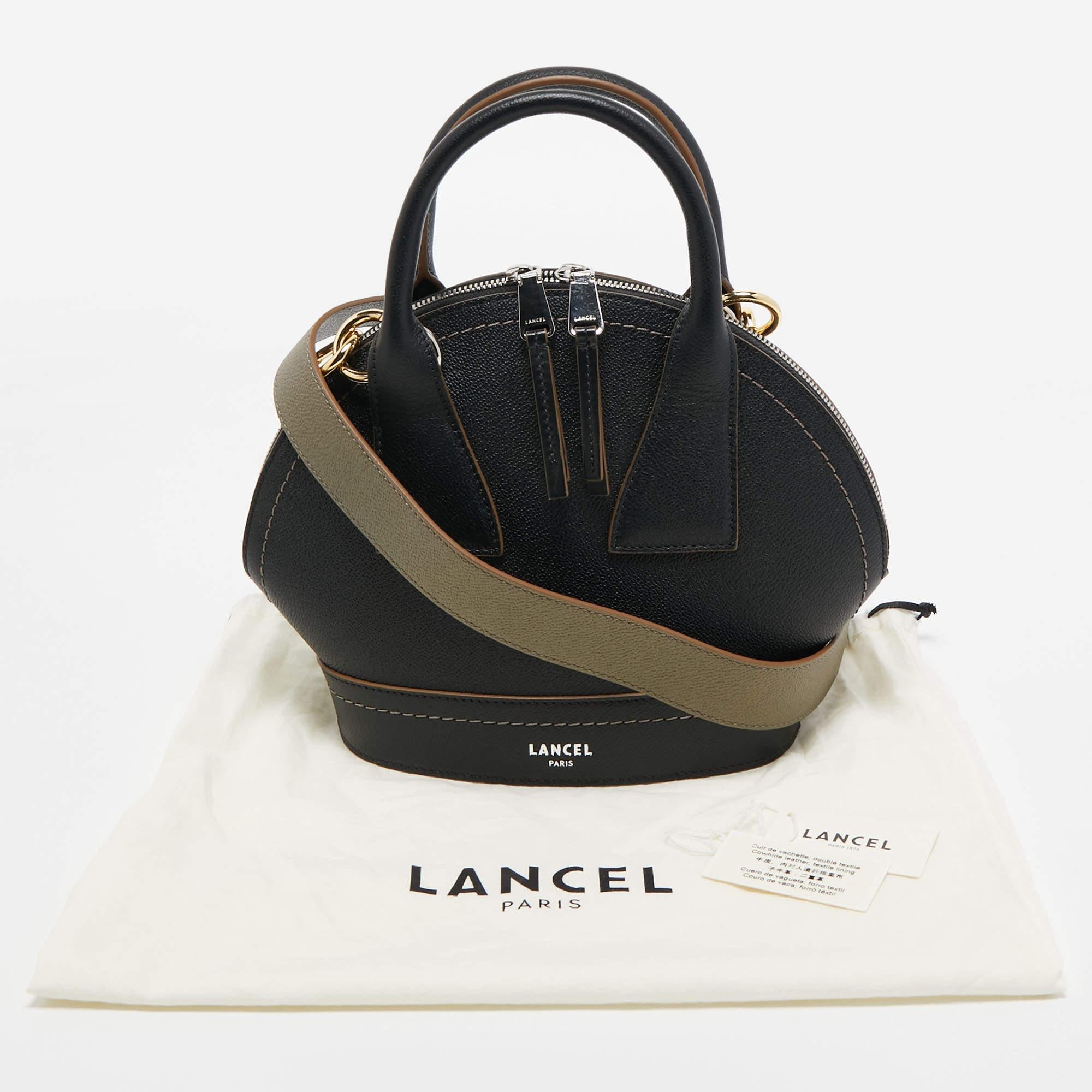 Lancel Black/Green Leather and Suede Small Macaron Satchel 7