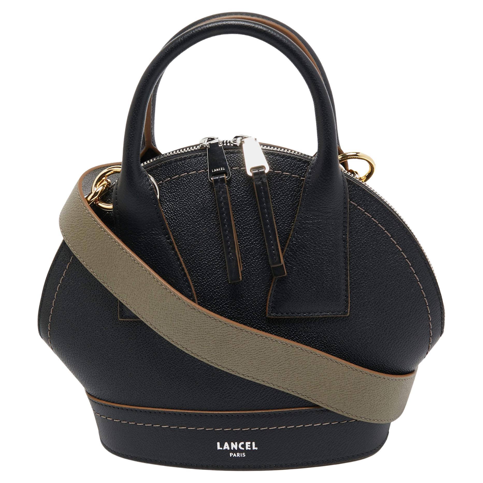 Lancel Black/Green Leather and Suede Small Macaron Satchel