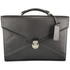 LANCEL Black Textured Leather Envelope Briefcase