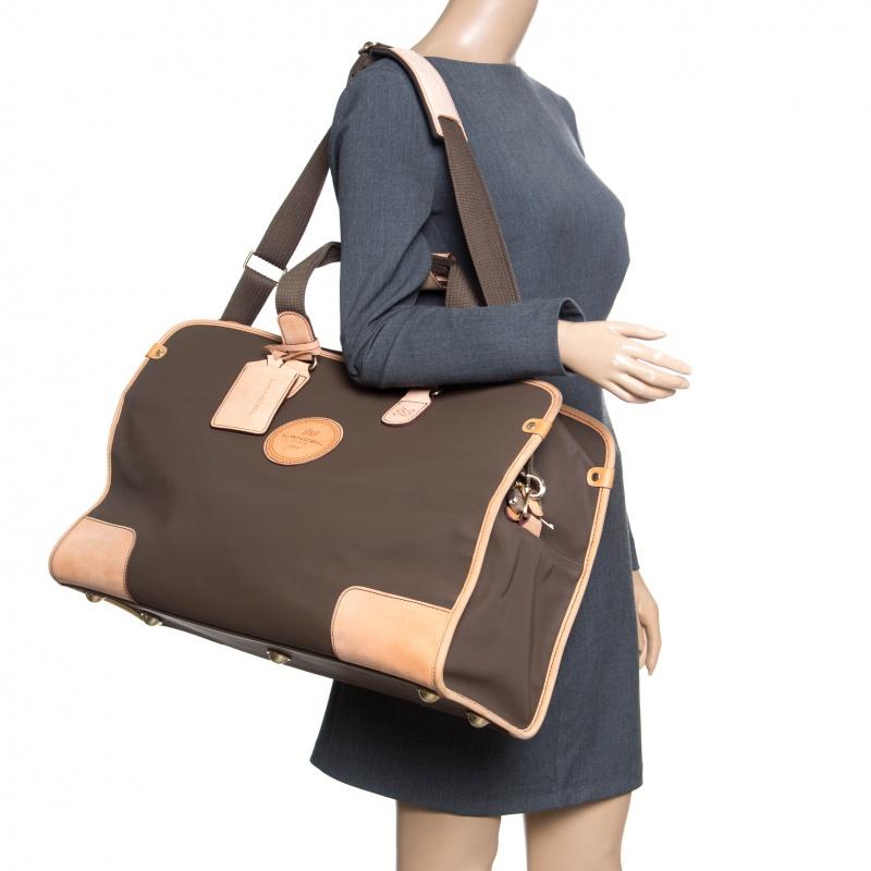 brown nylon luggage bag