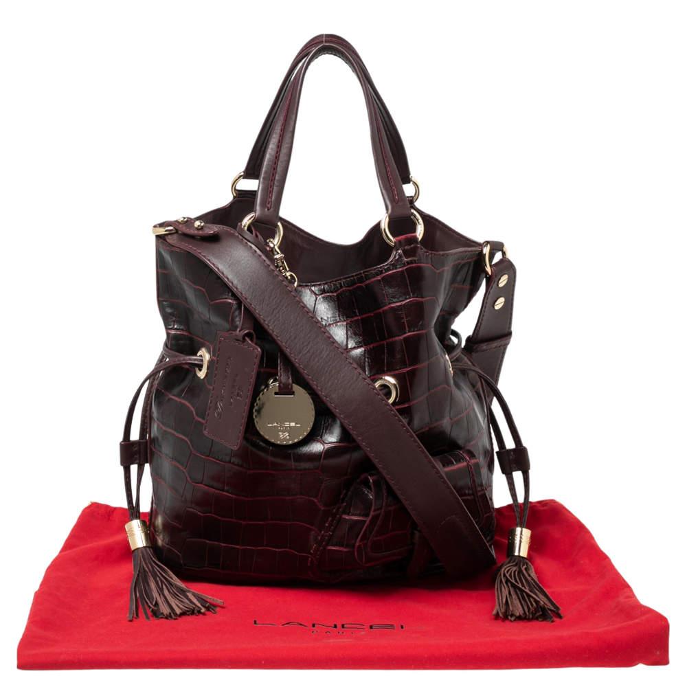 Lancel Burgundy Croc Embossed Leather Premier Flirt Bucket Bag For Sale 6