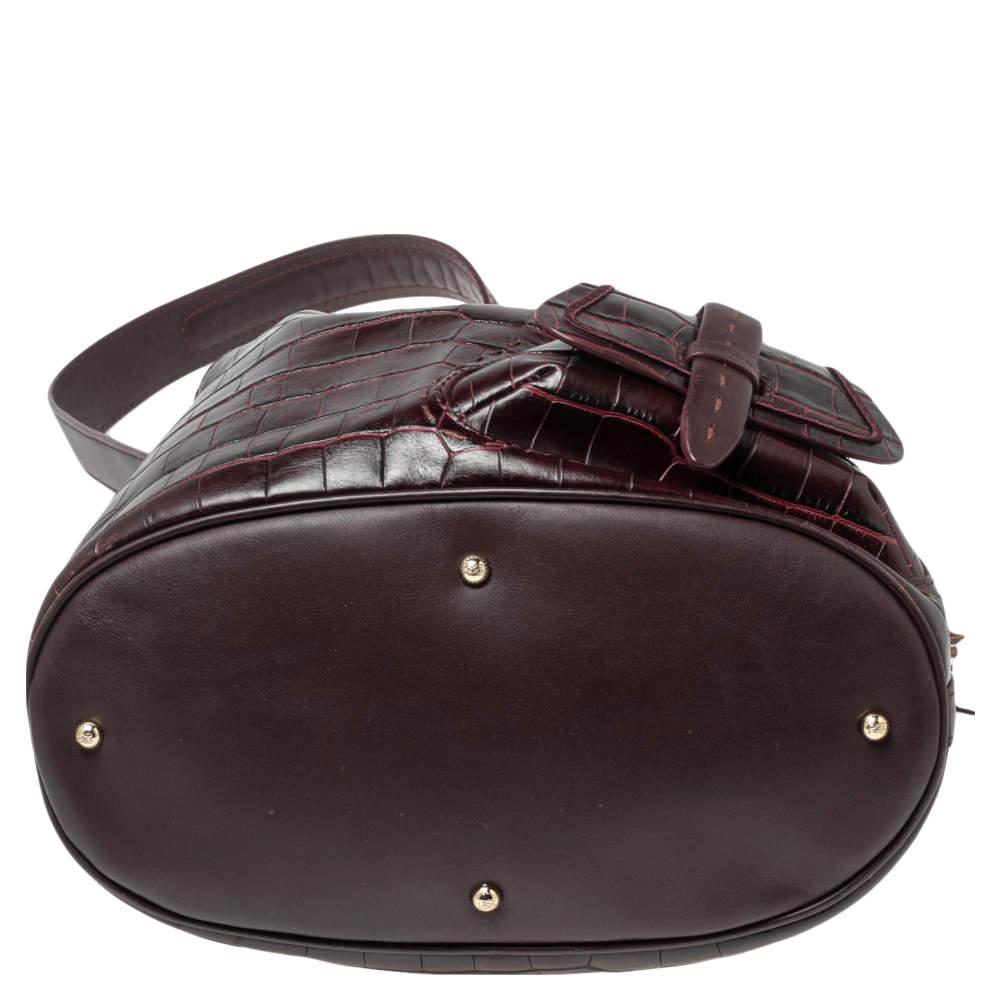 Lancel Burgundy Croc Embossed Leather Premier Flirt Bucket Bag In Good Condition For Sale In Dubai, Al Qouz 2