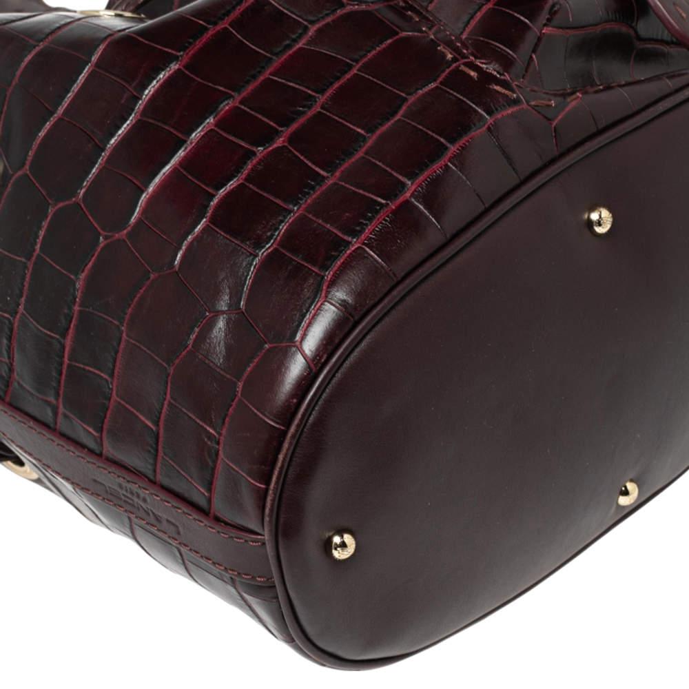 Women's Lancel Burgundy Croc Embossed Leather Premier Flirt Bucket Bag For Sale