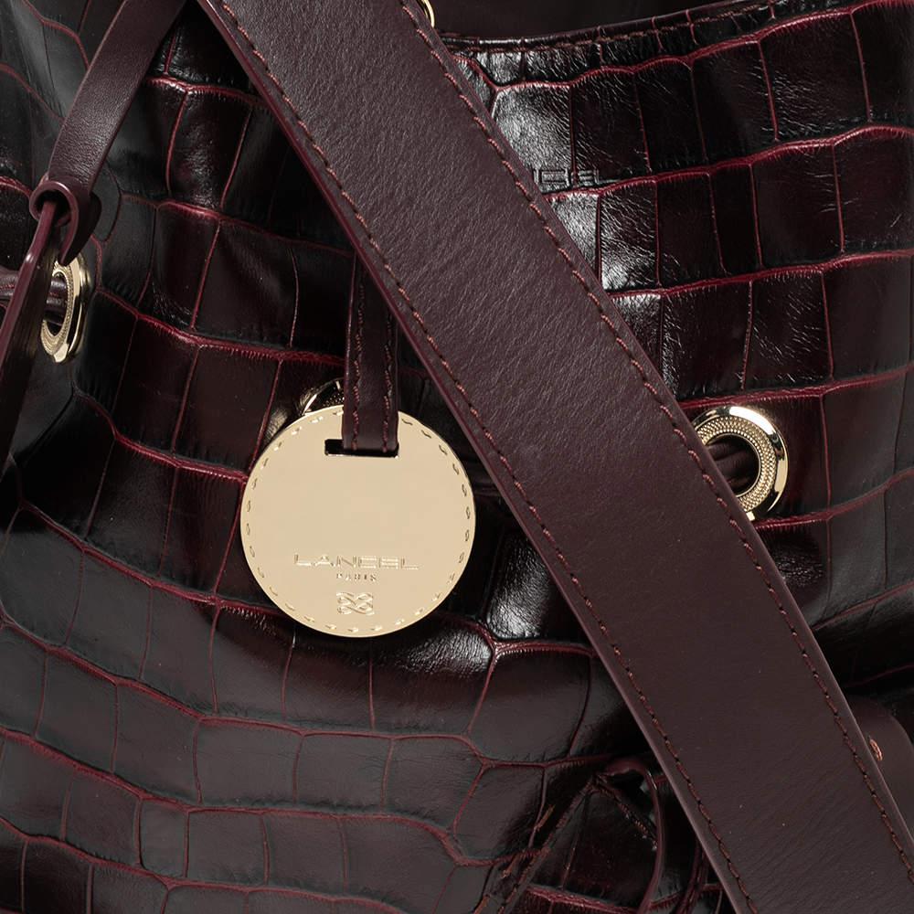 Lancel Burgundy Croc Embossed Leather Premier Flirt Bucket Bag For Sale 2