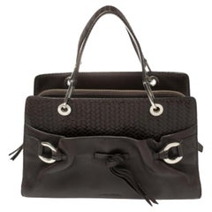 Lancel Tote de bolsillo delantero de piel trenzada marrón oscuro