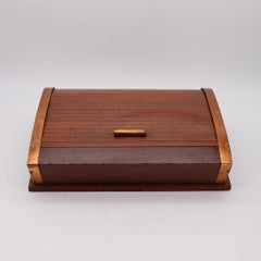 LANCEL LANCEL PARIS 1938 Boîte de bureau à roulettes mécanique Art Déco Acajou et cuivre