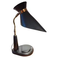 Lancel Leather and Brass Lamp, Attributed to Jacques Adnet