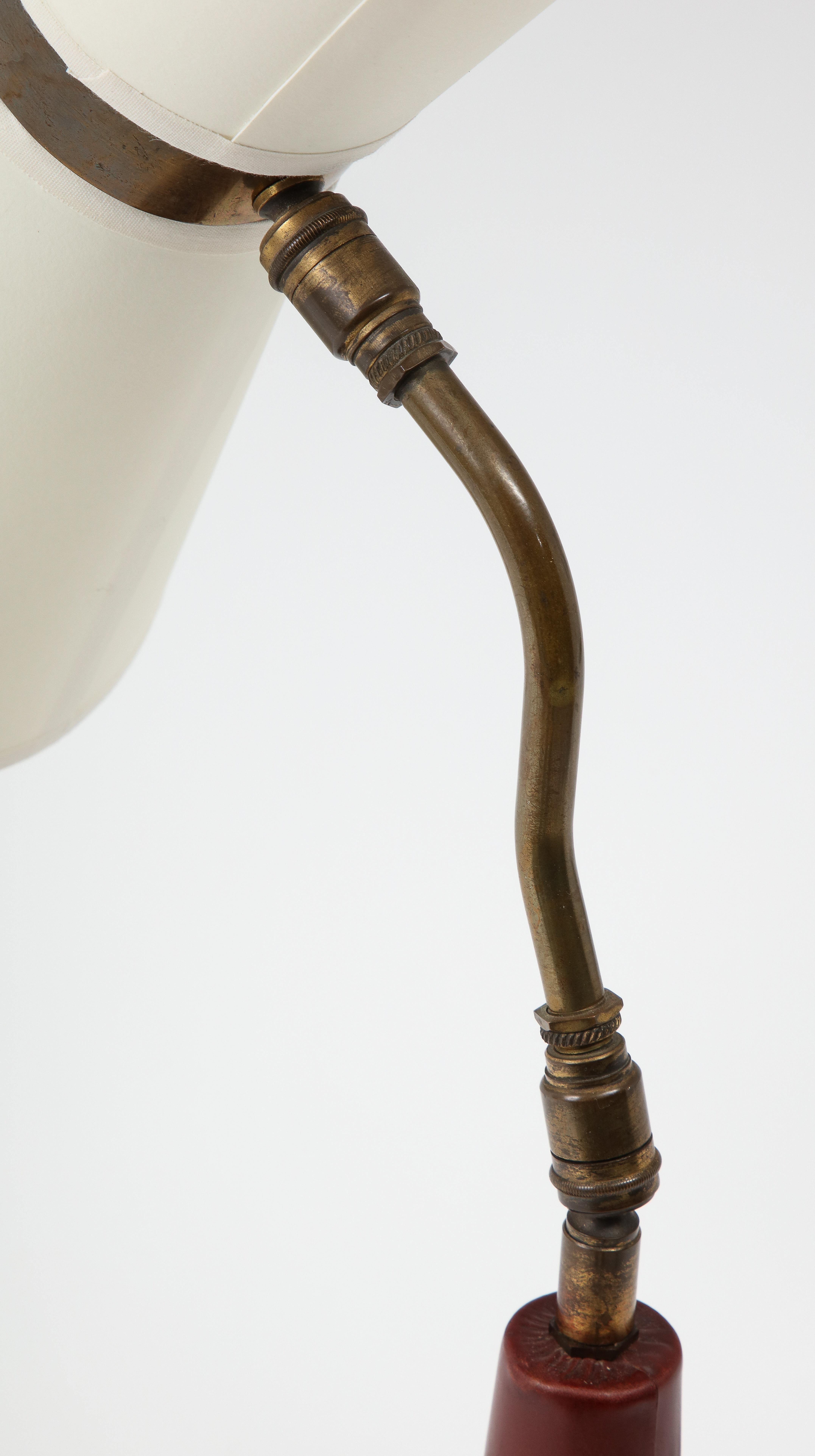 Lancel Burgundy Leather Desk Lamp after Adnet, France 1960's In Good Condition For Sale In New York, NY