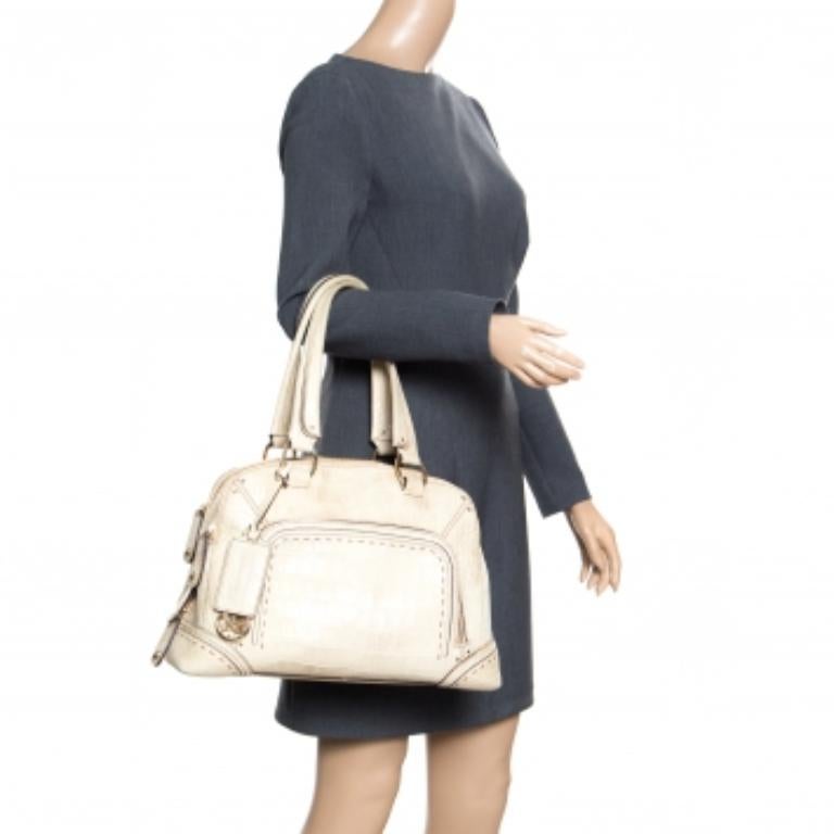 Cartable à dôme Mademoiselle Adjani en cuir gaufré vert Light Lancel en vente 5