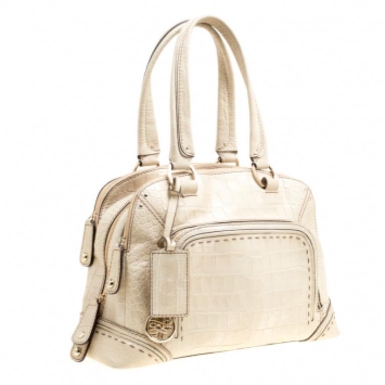 Cartable à dôme Mademoiselle Adjani en cuir gaufré vert Light Lancel en vente 3