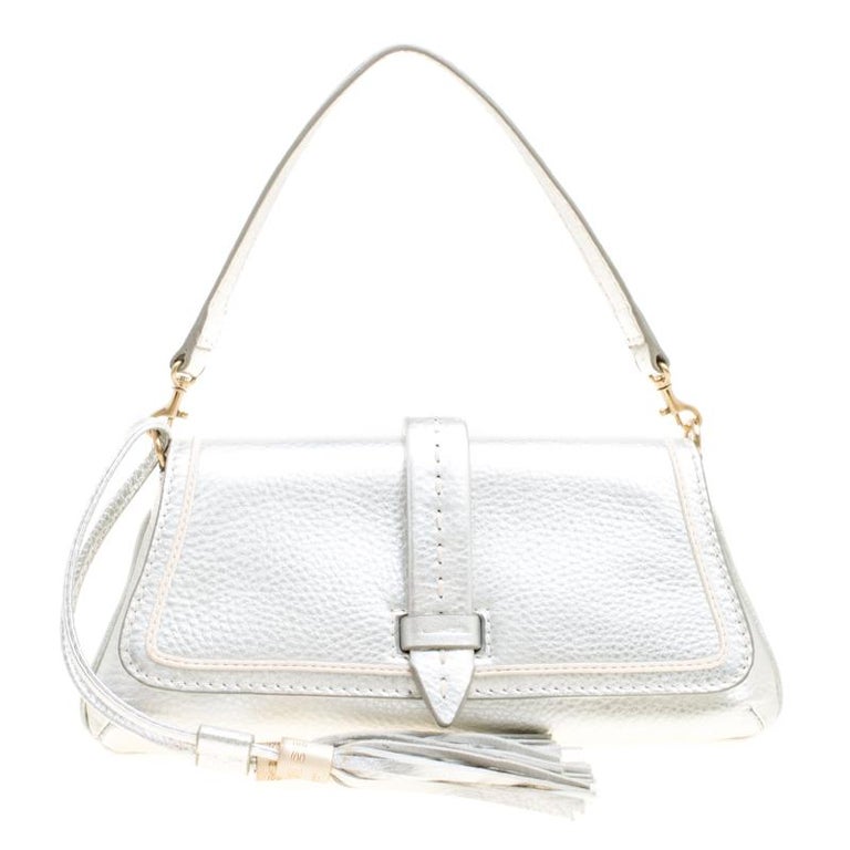 Lancel Metallic Silver Leather Clutch For Sale at 1stdibs