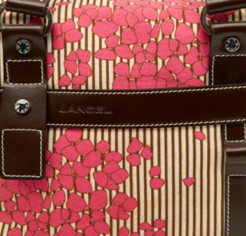 Lancel Cartera de tela floral multicolor y piel con cremallera Marrón