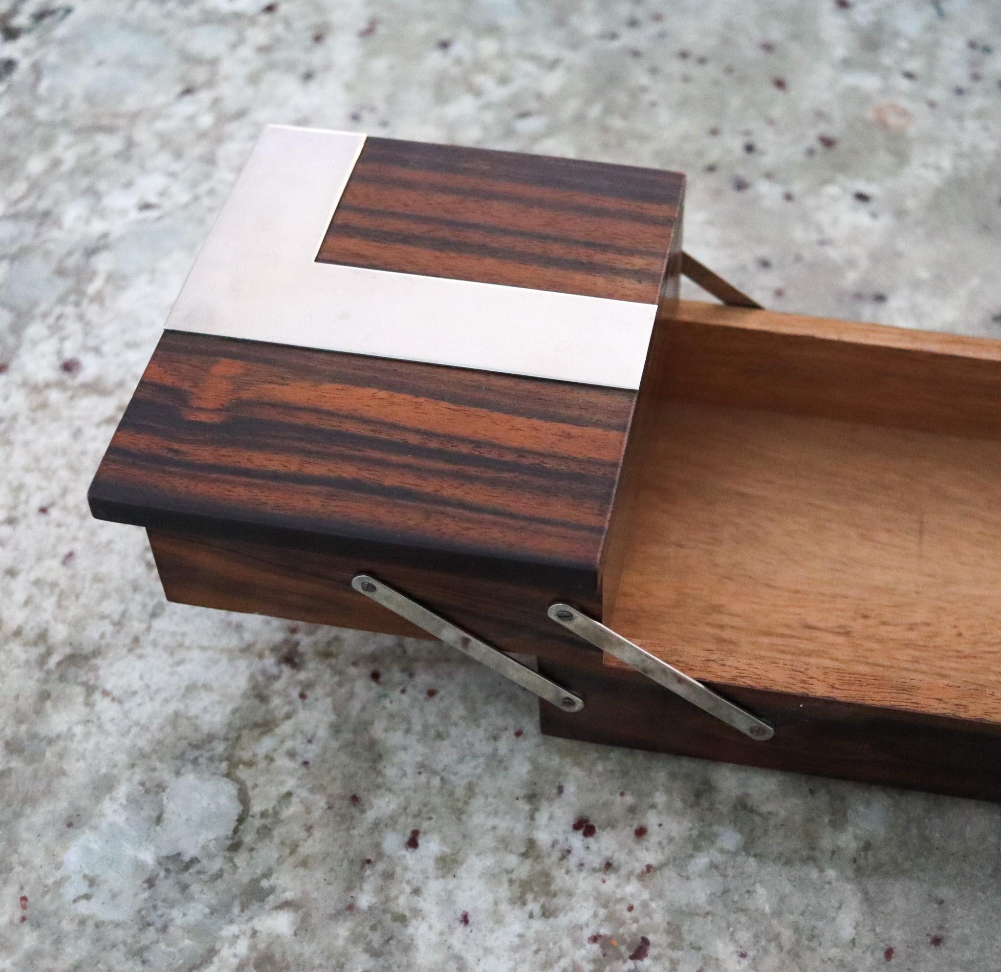 Hand-Crafted Lancel Paris 1937 Art Deco Desk Box in Macassar Ebony Wood and Chrome Steel For Sale