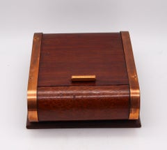 LANCEL PARIS 1937 Art Déco Boîte de bureau à roulettes mécanique Acajou Wood & Copper