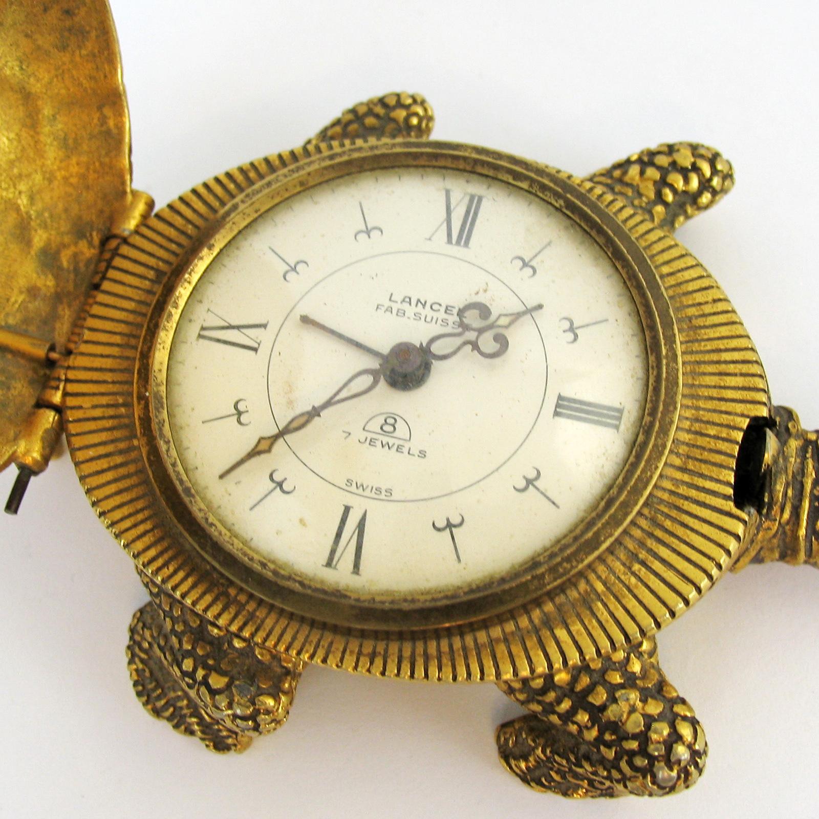 Lancel Paris a Gilt Bronze Turtle Shaped Clock with Concealed Dial, France 1970s 5