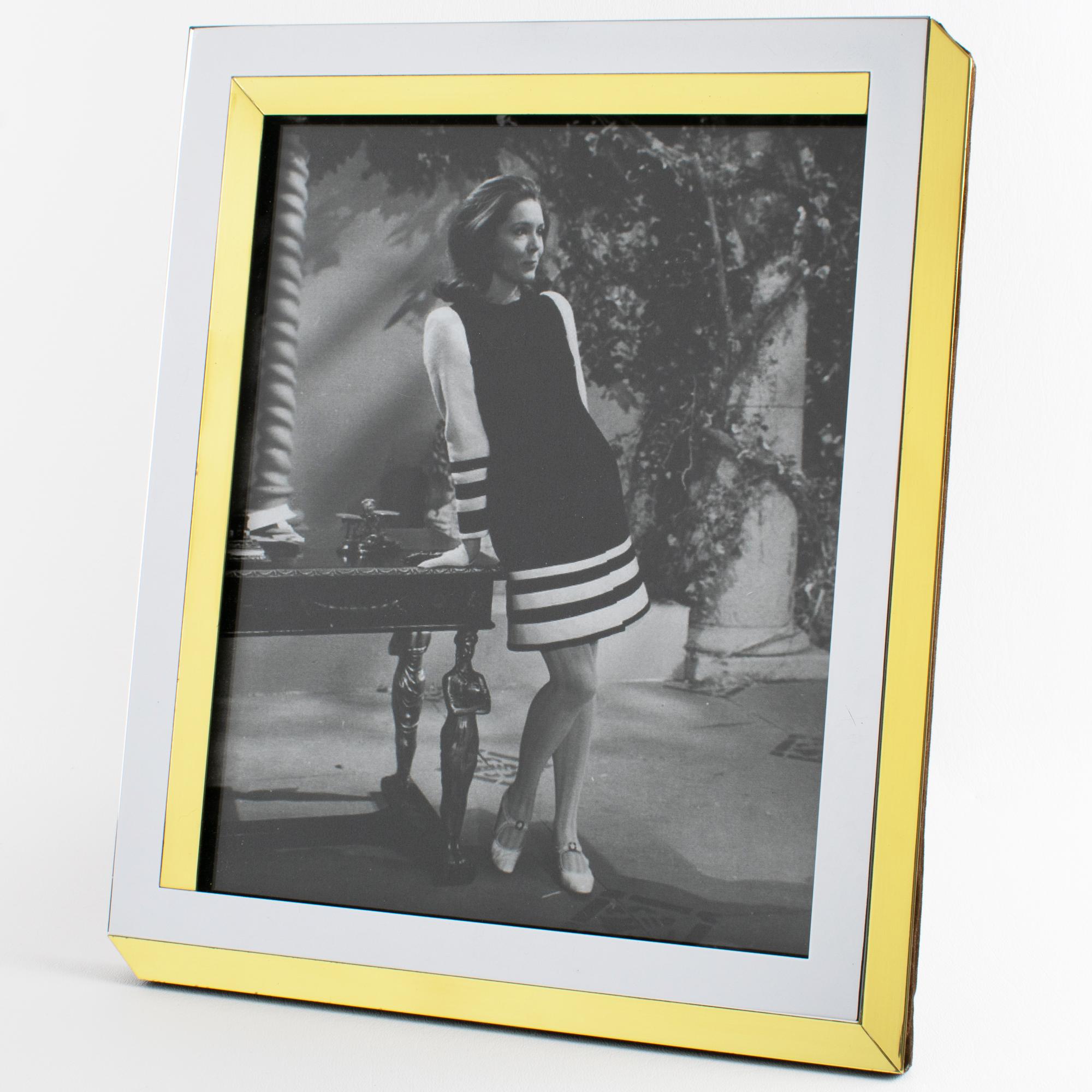 Modern Lancel Paris Chrome and Brass Geometric Kinetic Picture Frame, circa 1970 For Sale