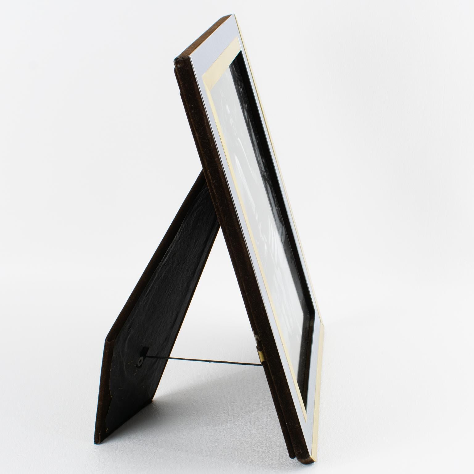 French Lancel Paris Chrome and Brass Geometric Kinetic Picture Frame, circa 1970 For Sale