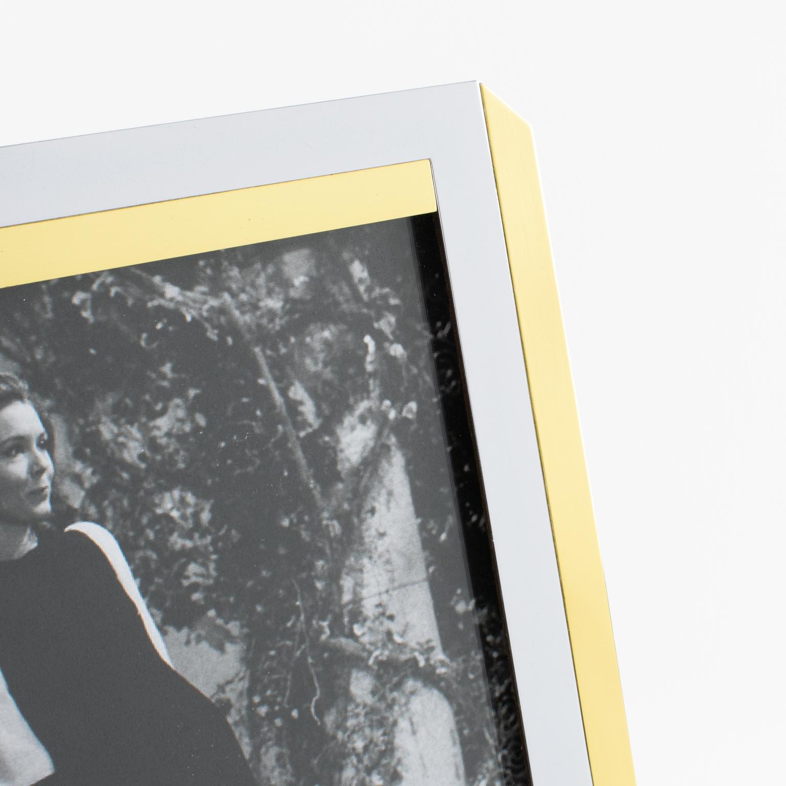 Metal Lancel Paris Chrome and Brass Geometric Kinetic Picture Frame, circa 1970 For Sale