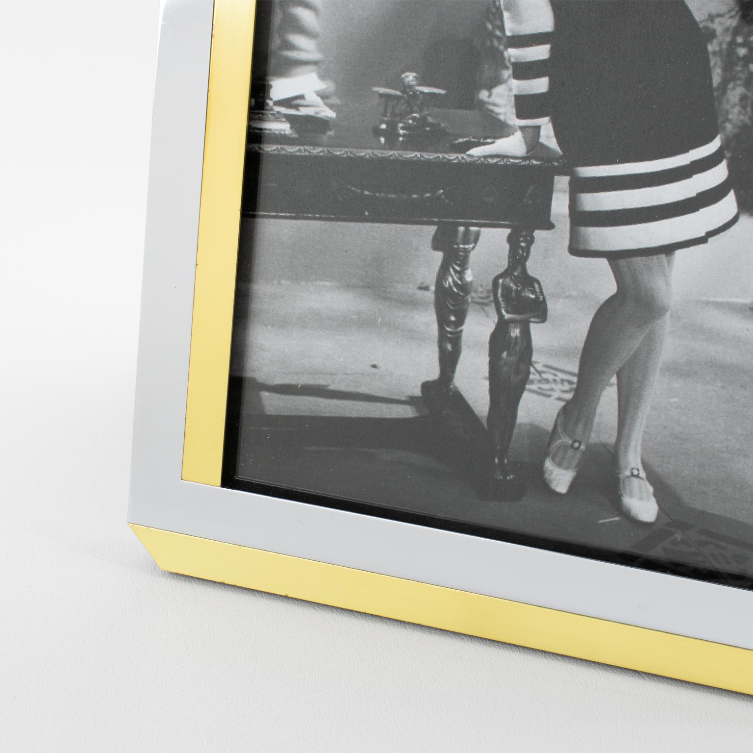 Lancel Paris Chrome and Brass Geometric Kinetic Picture Frame, circa 1970 For Sale 2