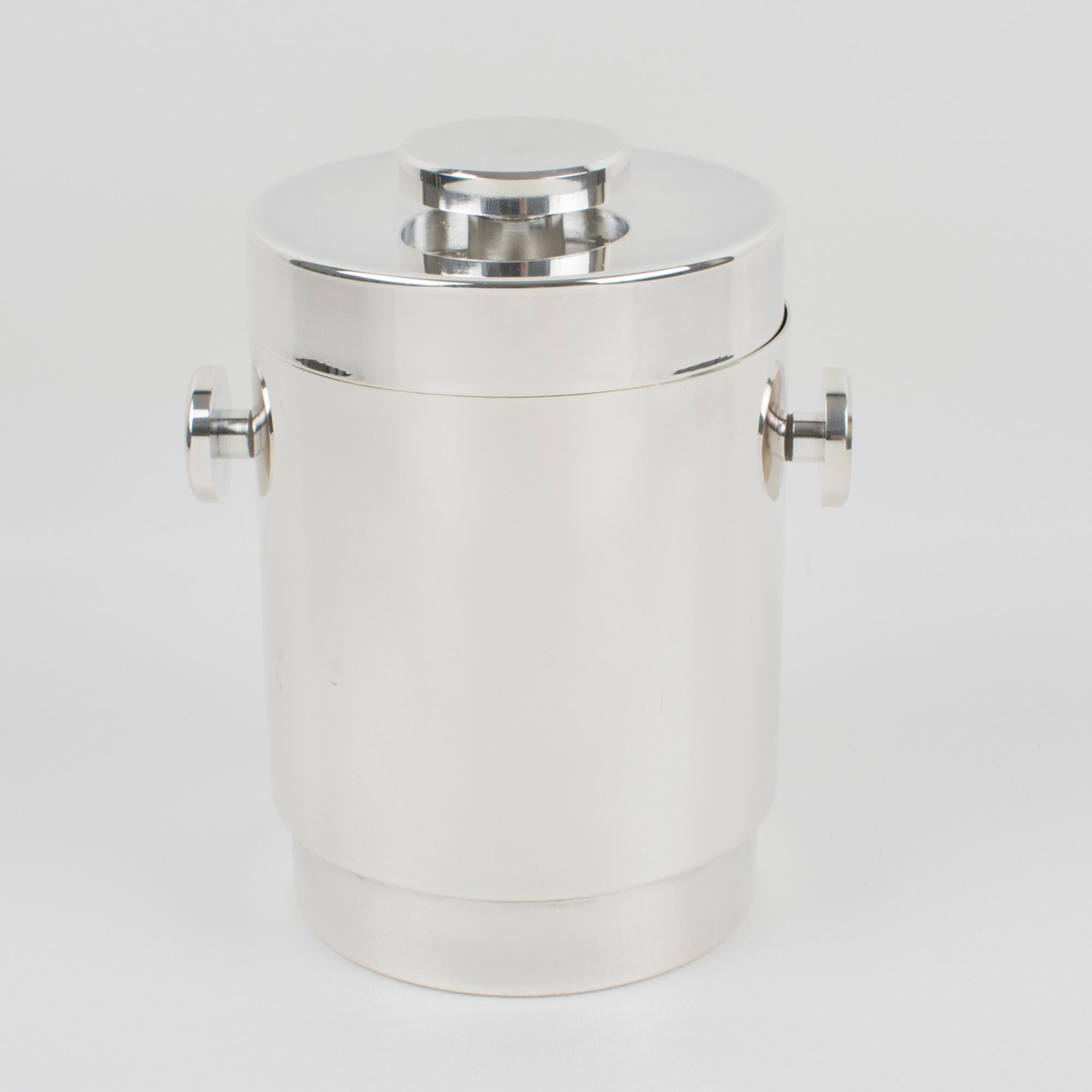 Moderne Lancel Paris Modernist Barware A Silver Plate Ice Bucket Cooler, circa 1970 en vente