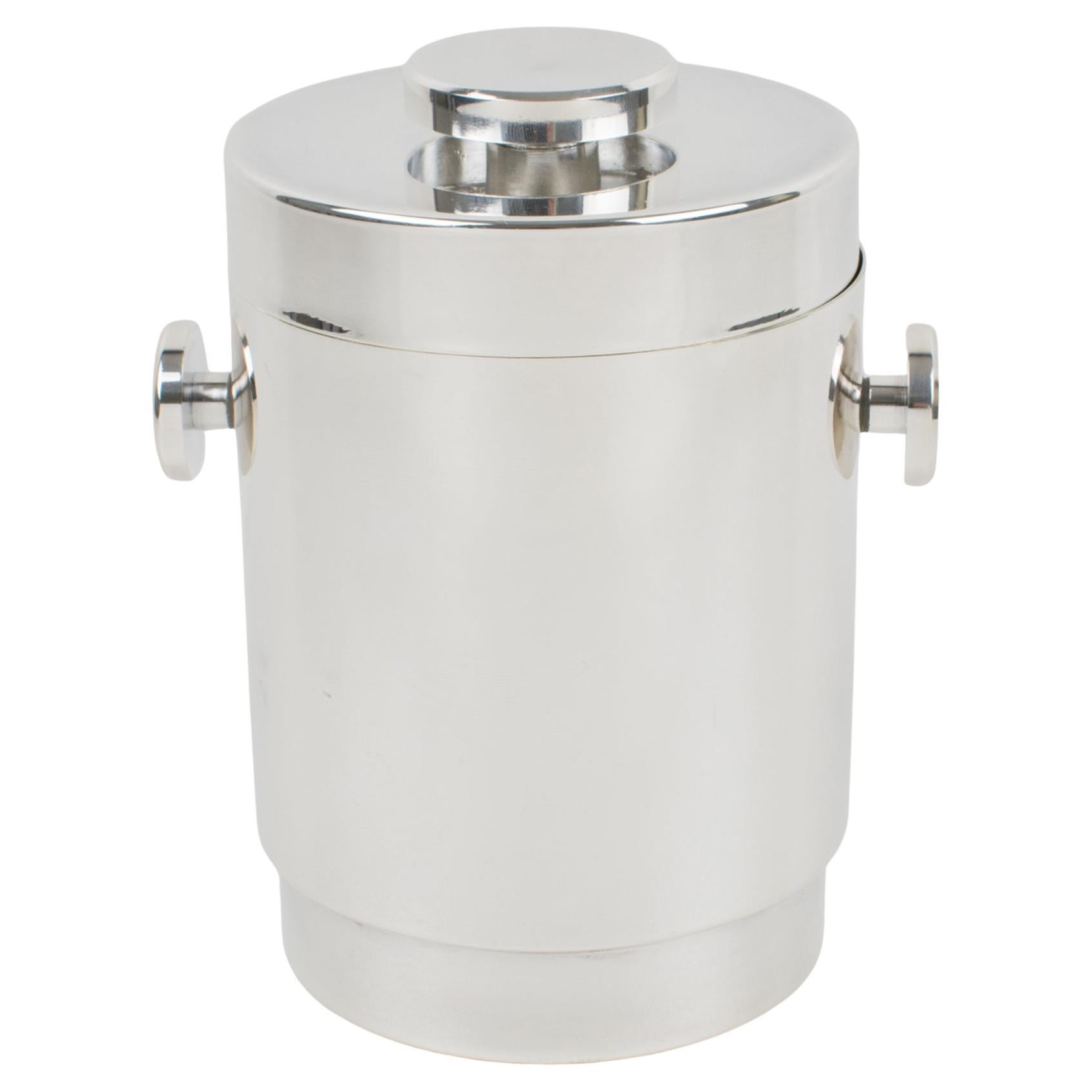 Lancel Paris Modernist Barware A Silver Plate Ice Bucket Cooler, circa 1970 en vente