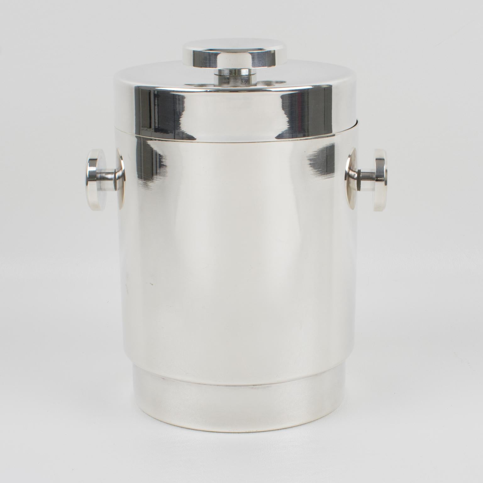 French Lancel Modernist Silver Plate Ice Bucket Cooler, circa 1970 For Sale