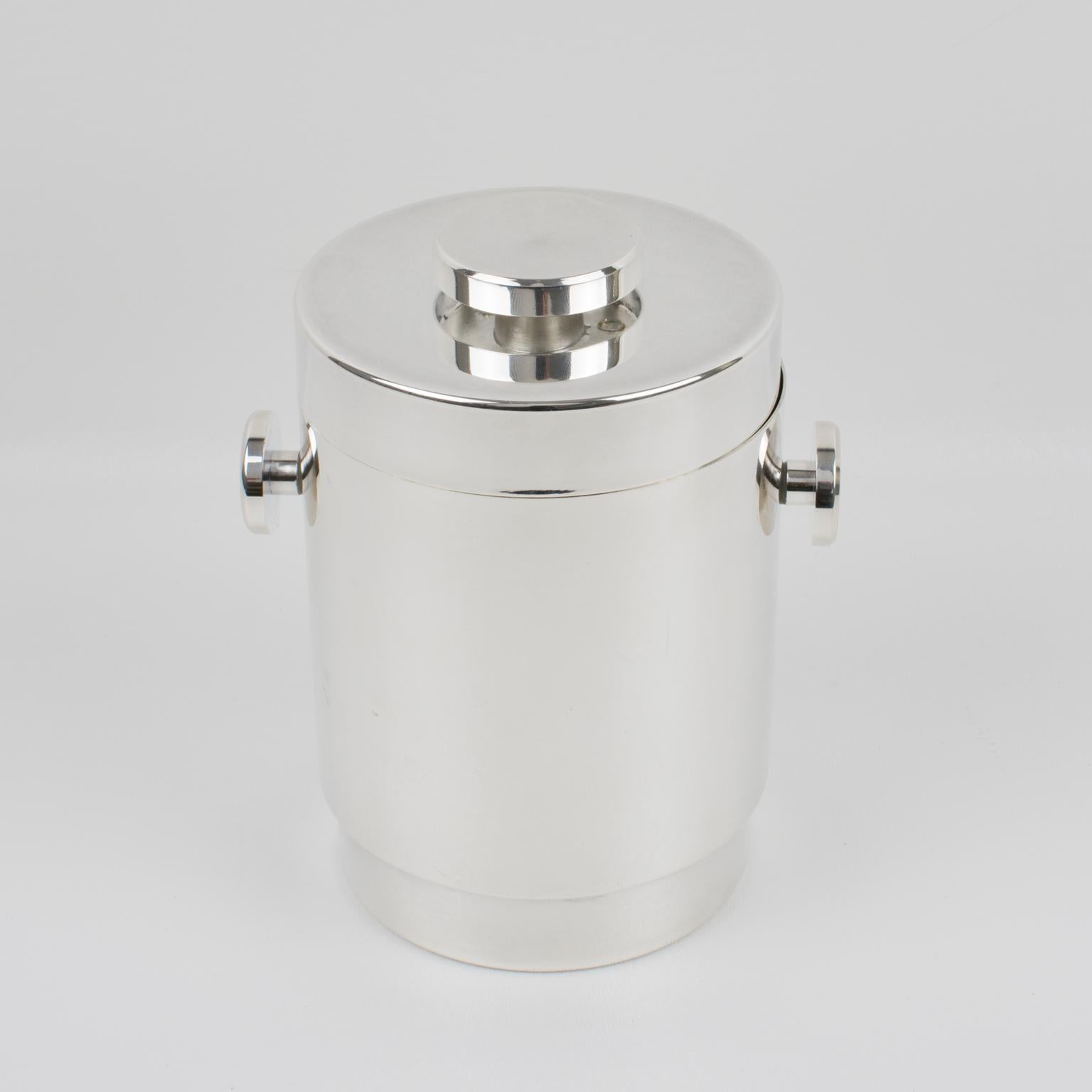 Lancel Modernist Silver Plate Ice Bucket Cooler, circa 1970 In Good Condition For Sale In Atlanta, GA