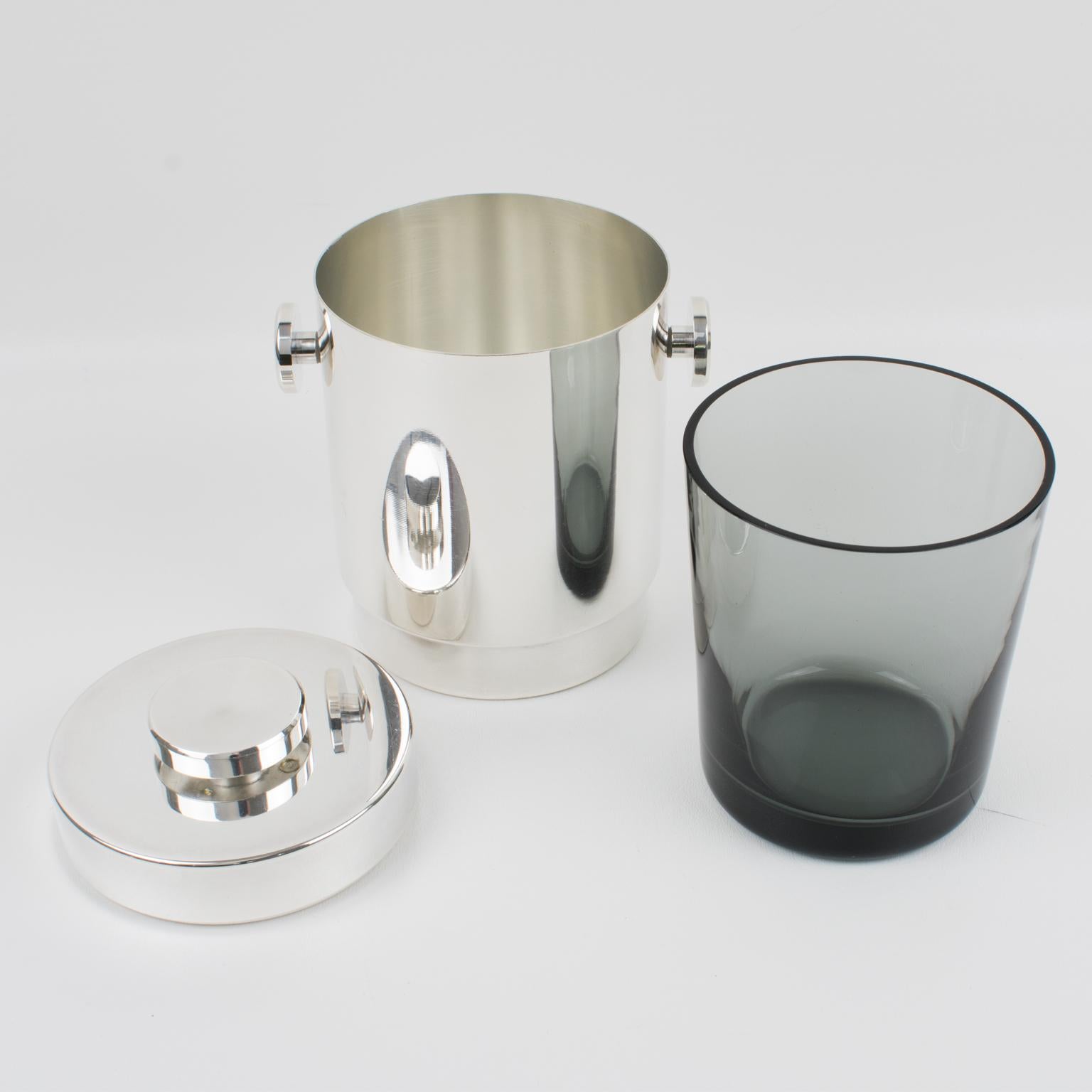 Metal Lancel Modernist Silver Plate Ice Bucket Cooler, circa 1970 For Sale