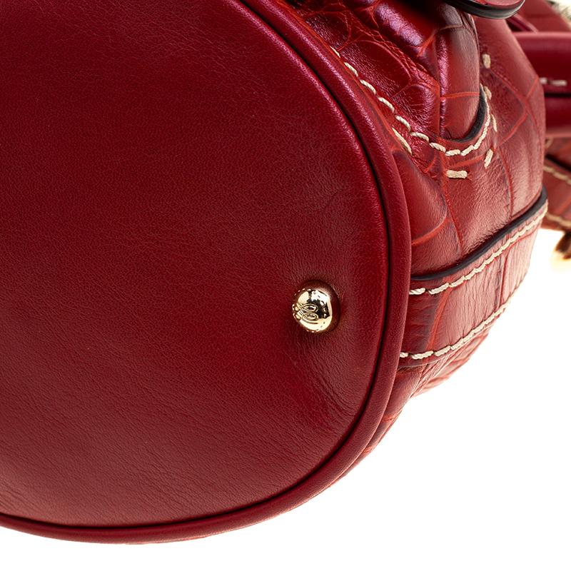 Lancel - Petit sac seau Premier Flirt en cuir embossé en croco rouge en vente 2