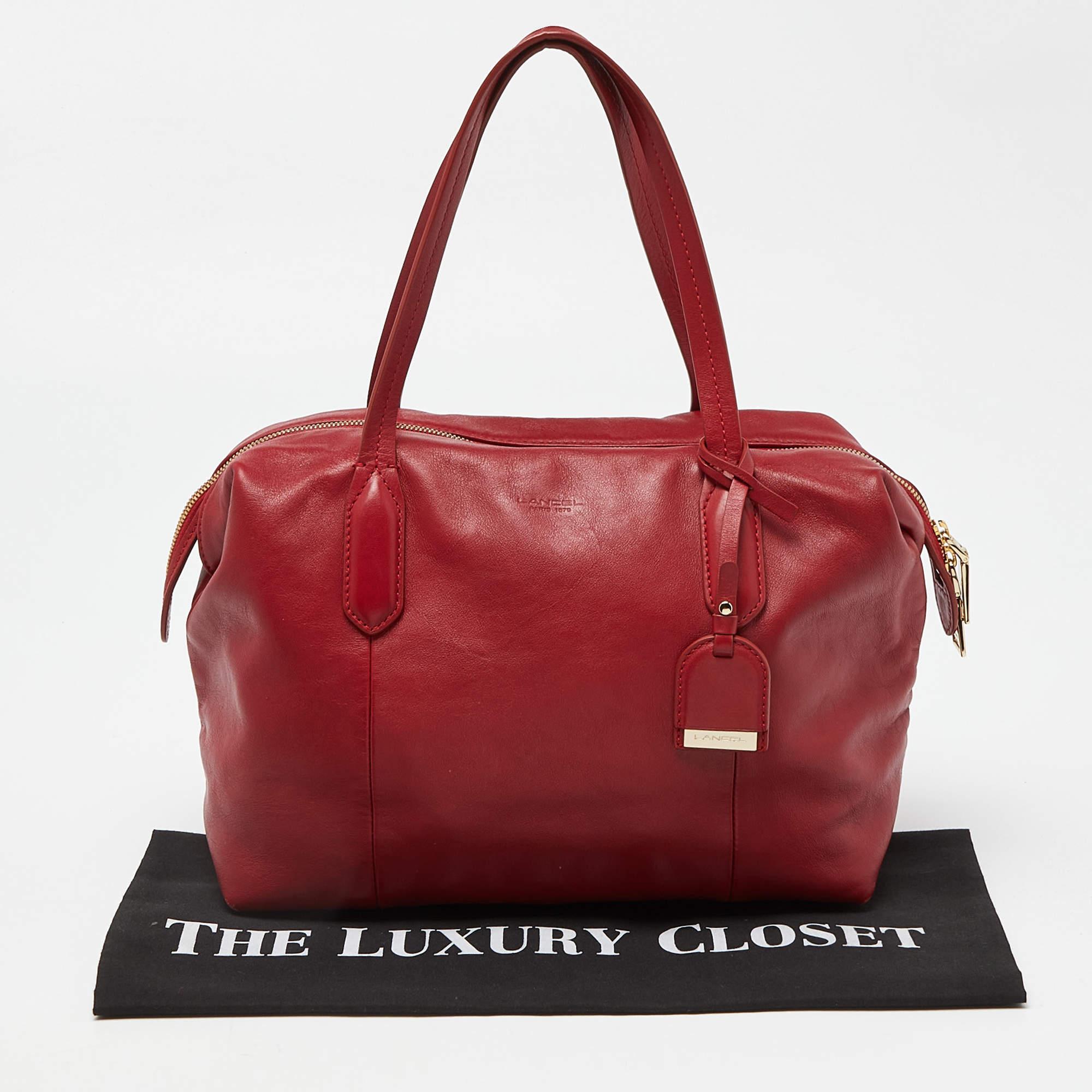 Lancel Red Leather Top Zip Bag For Sale 8