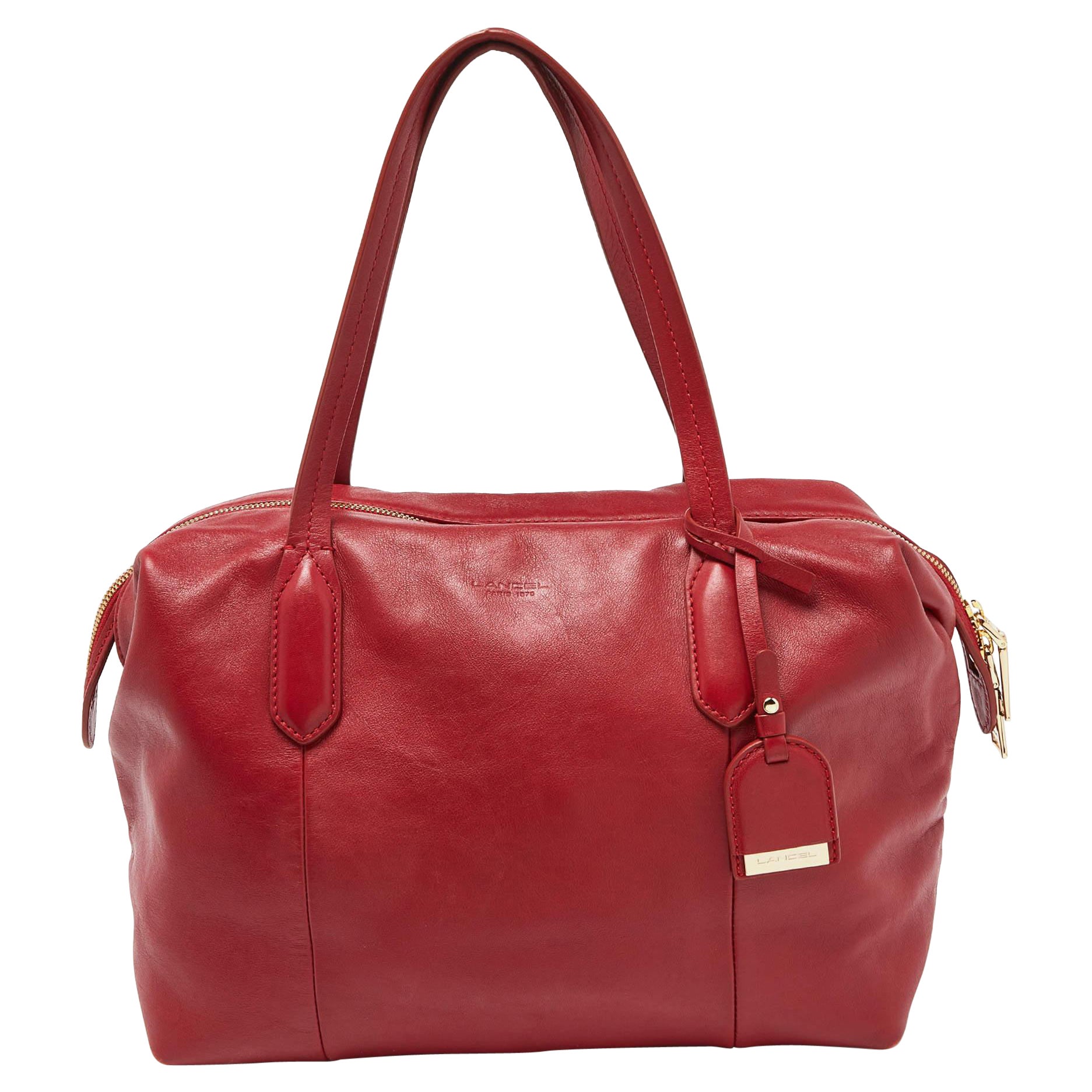 Lancel Red Leather Top Zip Bag