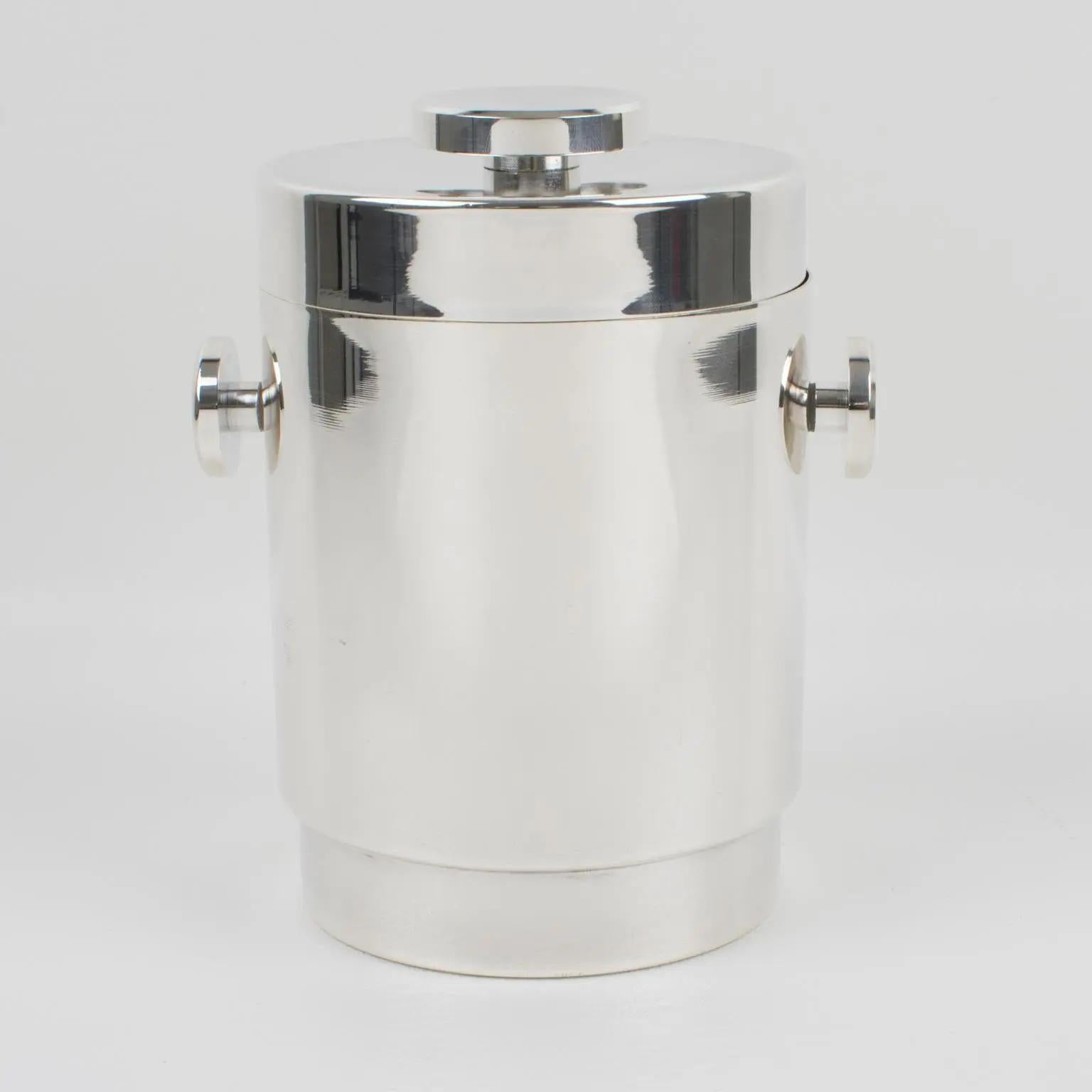 Mid-Century Modern Lancel Silver Plate Ice Bucket Cooler, France 1970s in Original Box For Sale